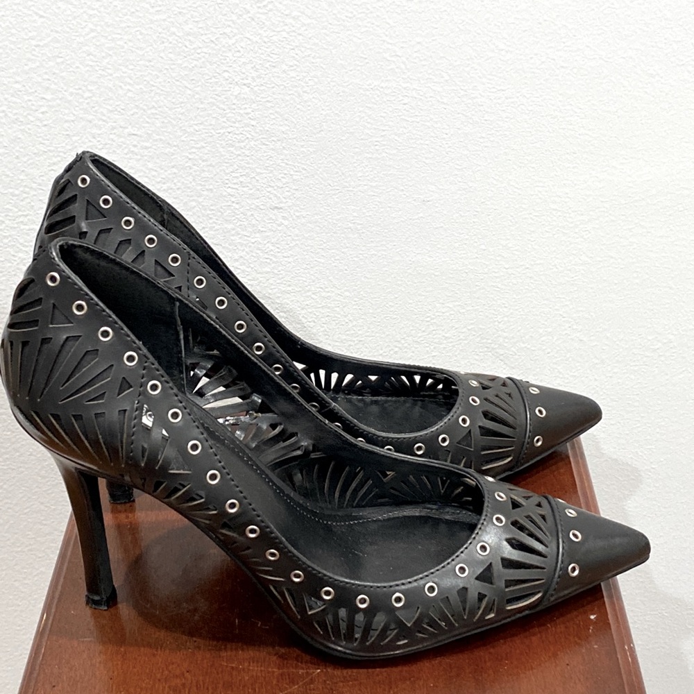 BCBGeneration Tomasa laser cutout leather heels.